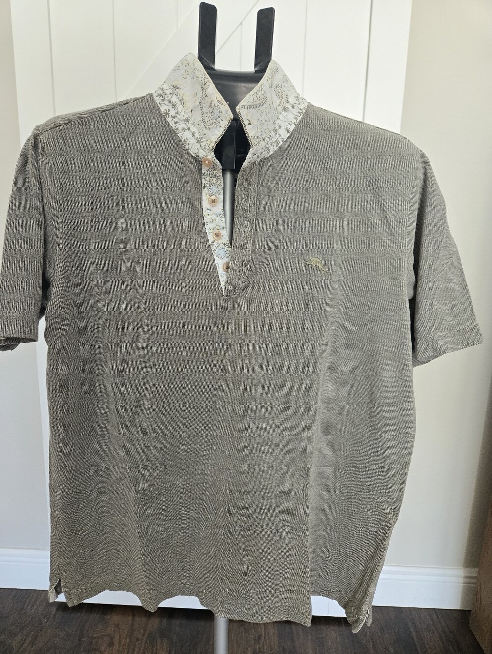 Tommy Bahama Limited Edition Olive Green Polo with Paisley Contrast L